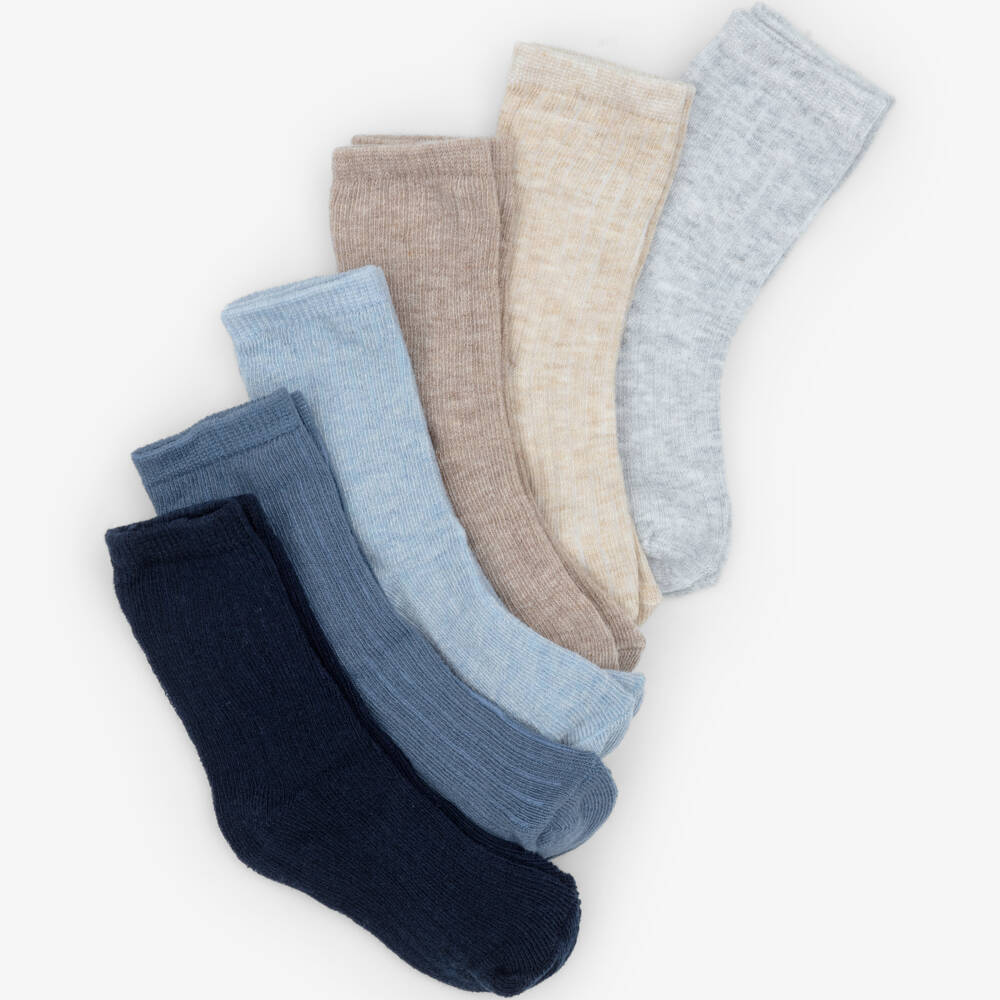 Mayoral Newborn-Blue & Beige Ankle Socks for Baby (6 Pack) | Childrensalon