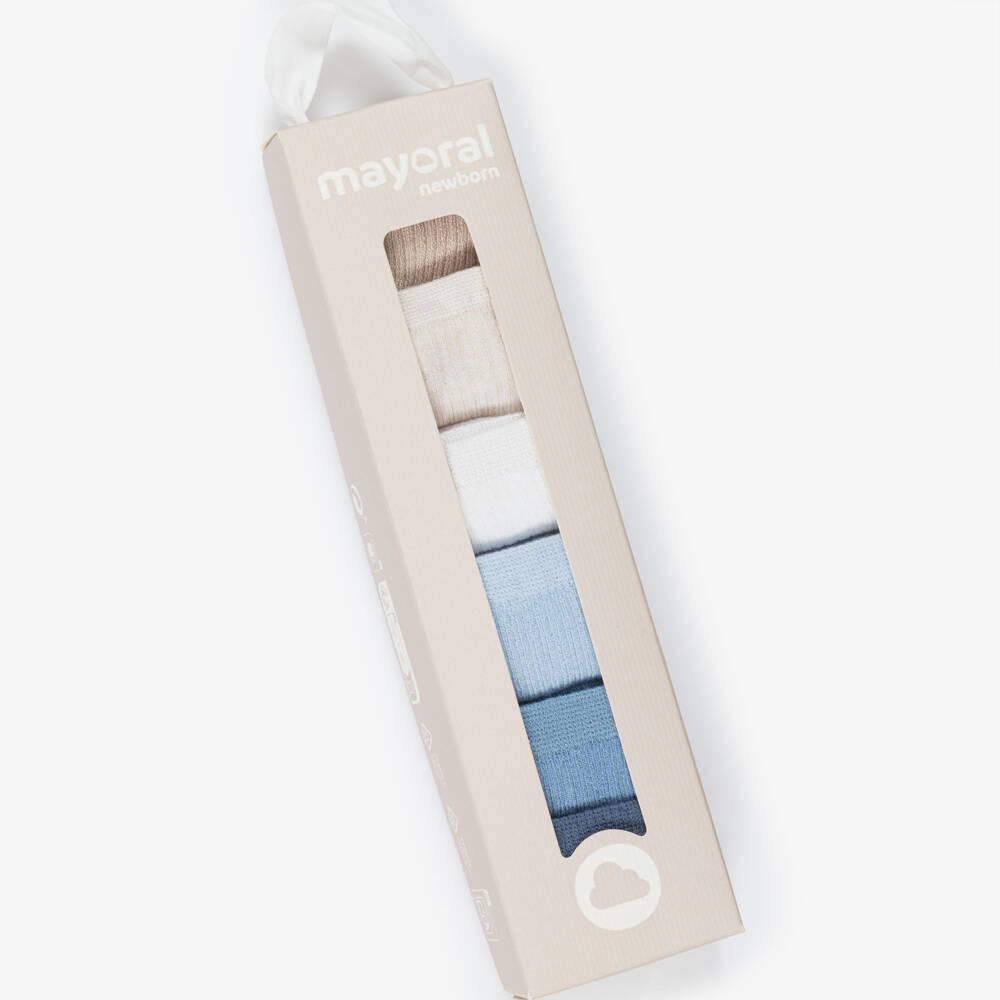 Mayoral Newborn-Blue & Beige Baby Socks (6 Pack) | Childrensalon