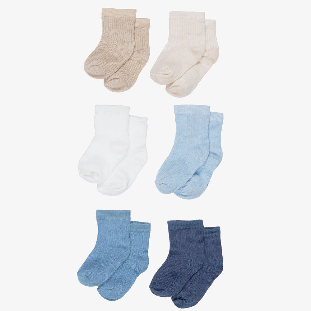 Mayoral Newborn-Blue & Beige Baby Socks (6 Pack) | Childrensalon