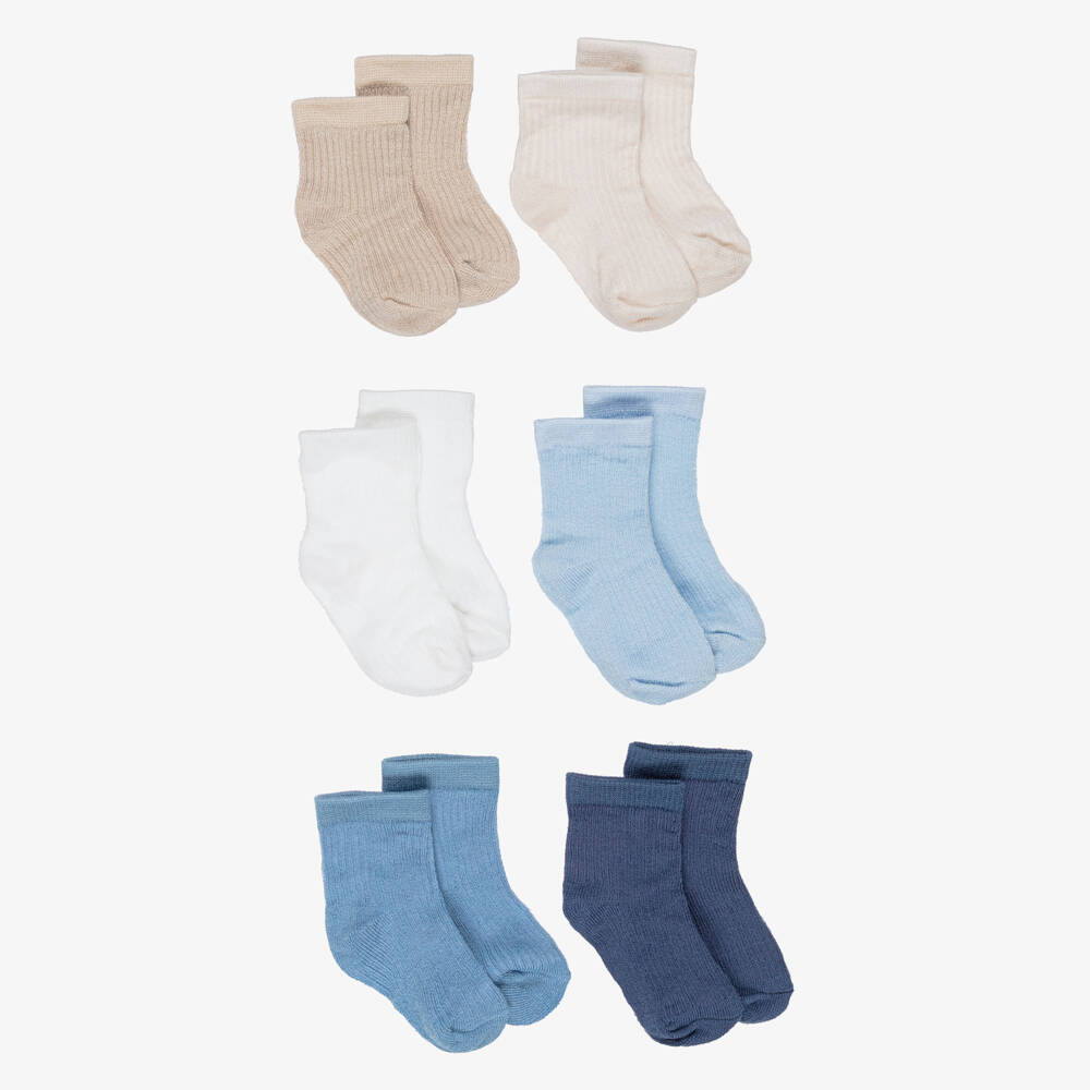Mayoral Newborn-Blue & Beige Baby Socks (6 Pack) | Childrensalon