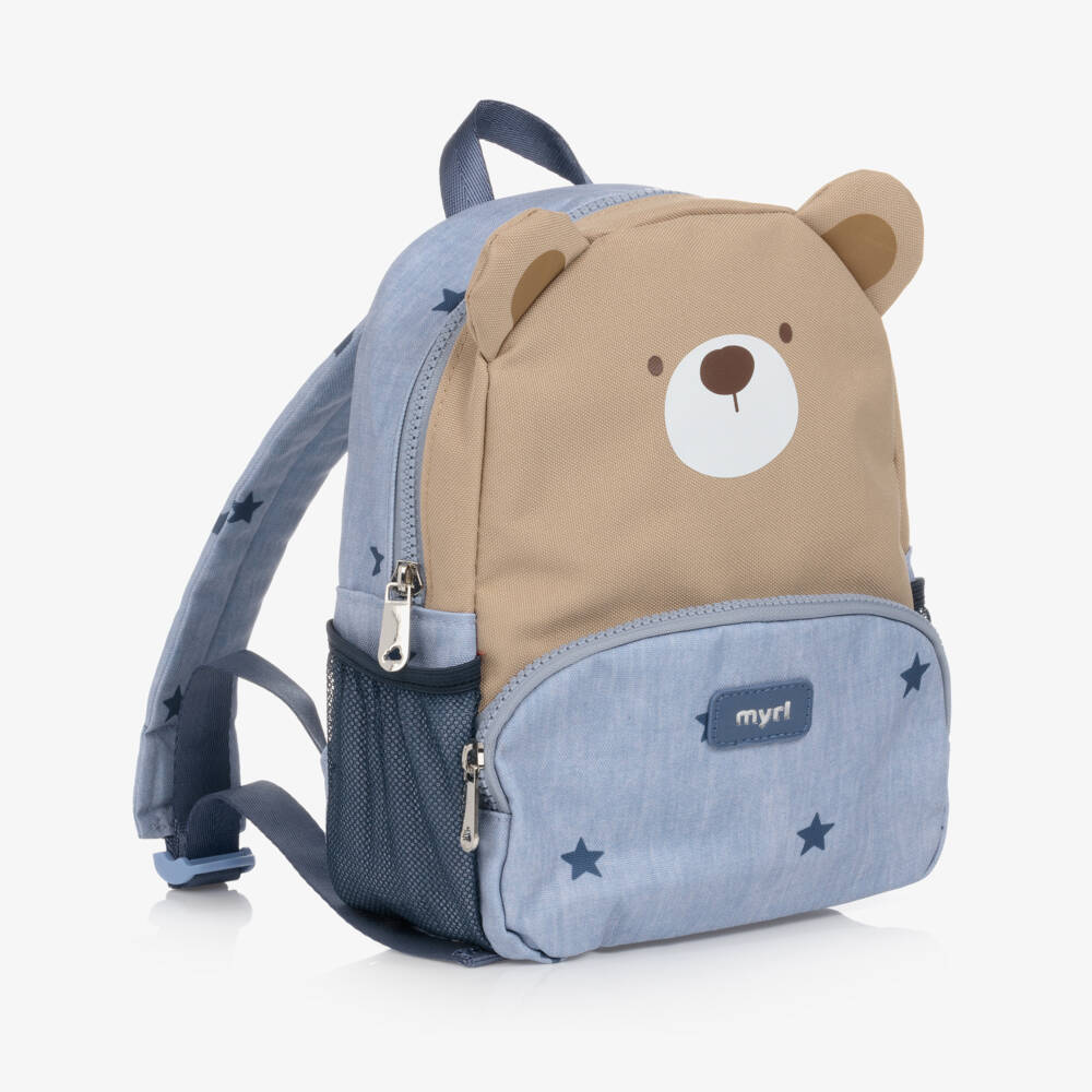 Mayoral-Blue & Beige Bear Backpack (25cm) | Childrensalon