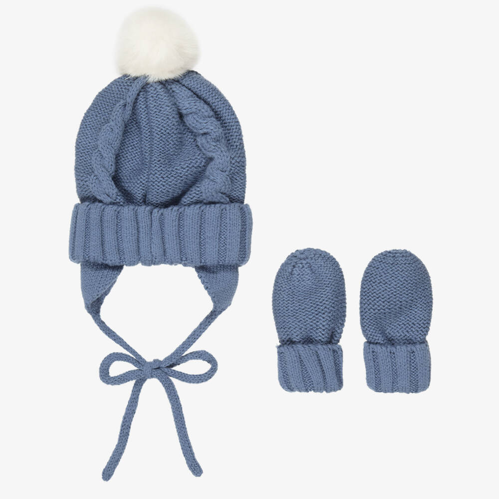Mayoral Для новорожденных-Blue Cable Knit Baby Hat & Mittens Set | Childrensalon