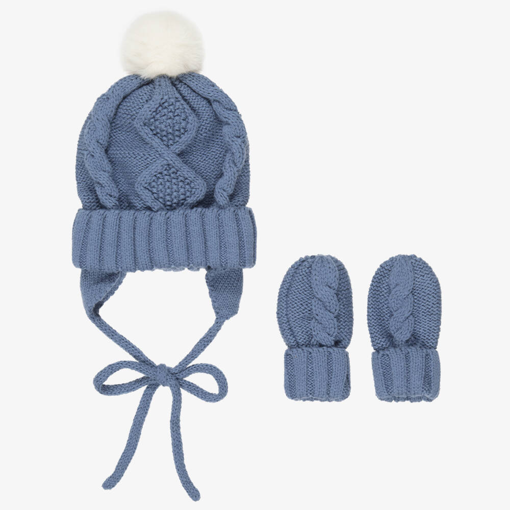 Mayoral Для новорожденных-Blue Cable Knit Baby Hat & Mittens Set | Childrensalon