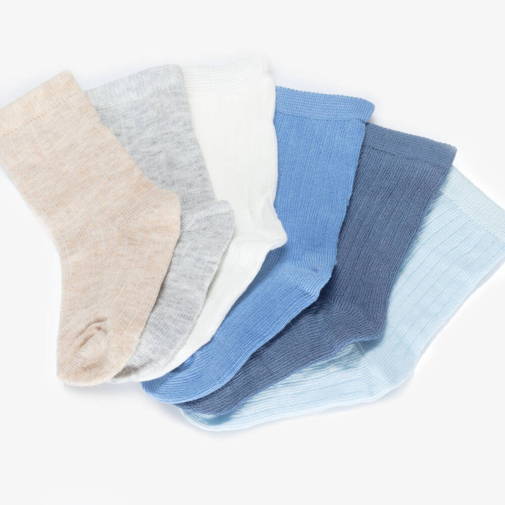 Mayoral Newborn-Blue Cotton Baby Socks (6 Pack) | Childrensalon