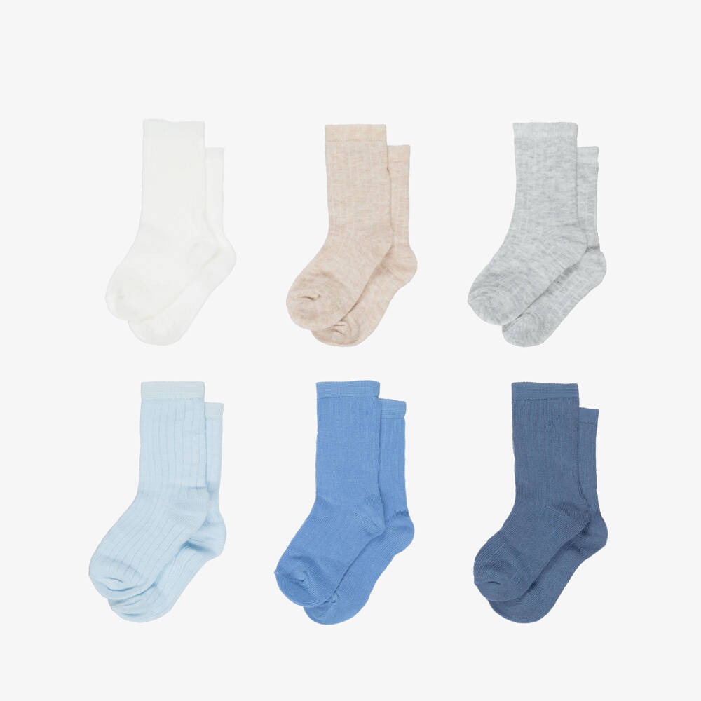 Mayoral Newborn-Blue Cotton Baby Socks (6 Pack) | Childrensalon