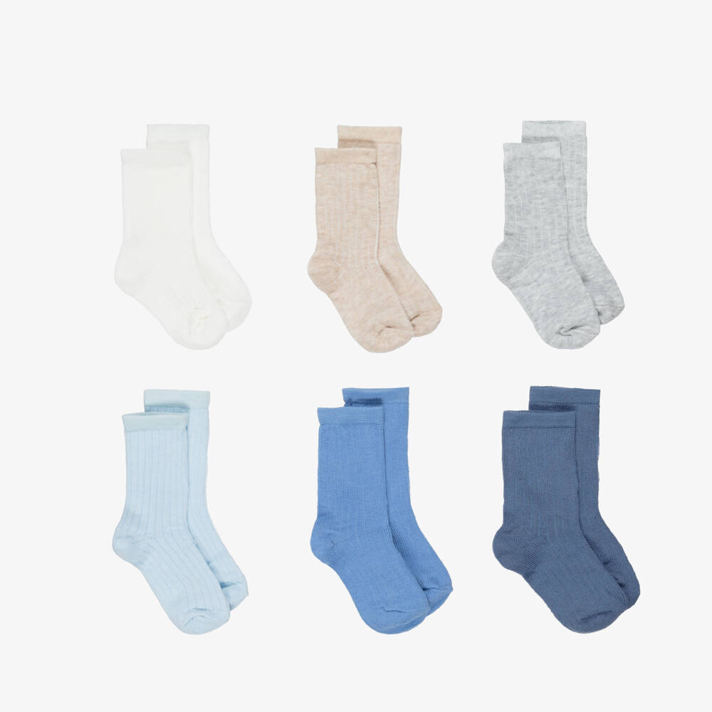 Mayoral Newborn-Blue Cotton Baby Socks (6 Pack) | Childrensalon