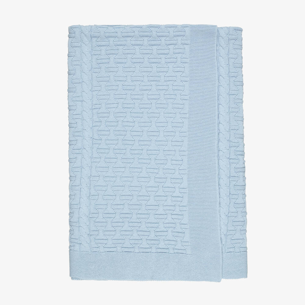 Mayoral Newborn-Blue Cotton Blanket with Textured Knit Pattern (90cm) | Childrensalon