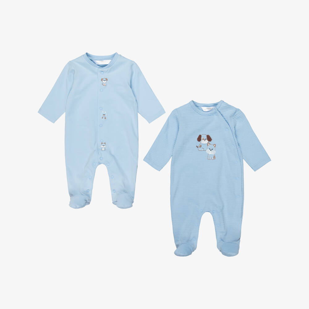 Mayoral Для новорожденных-Blue Cotton Puppy Themed Babygrows (2 Pack) | Childrensalon