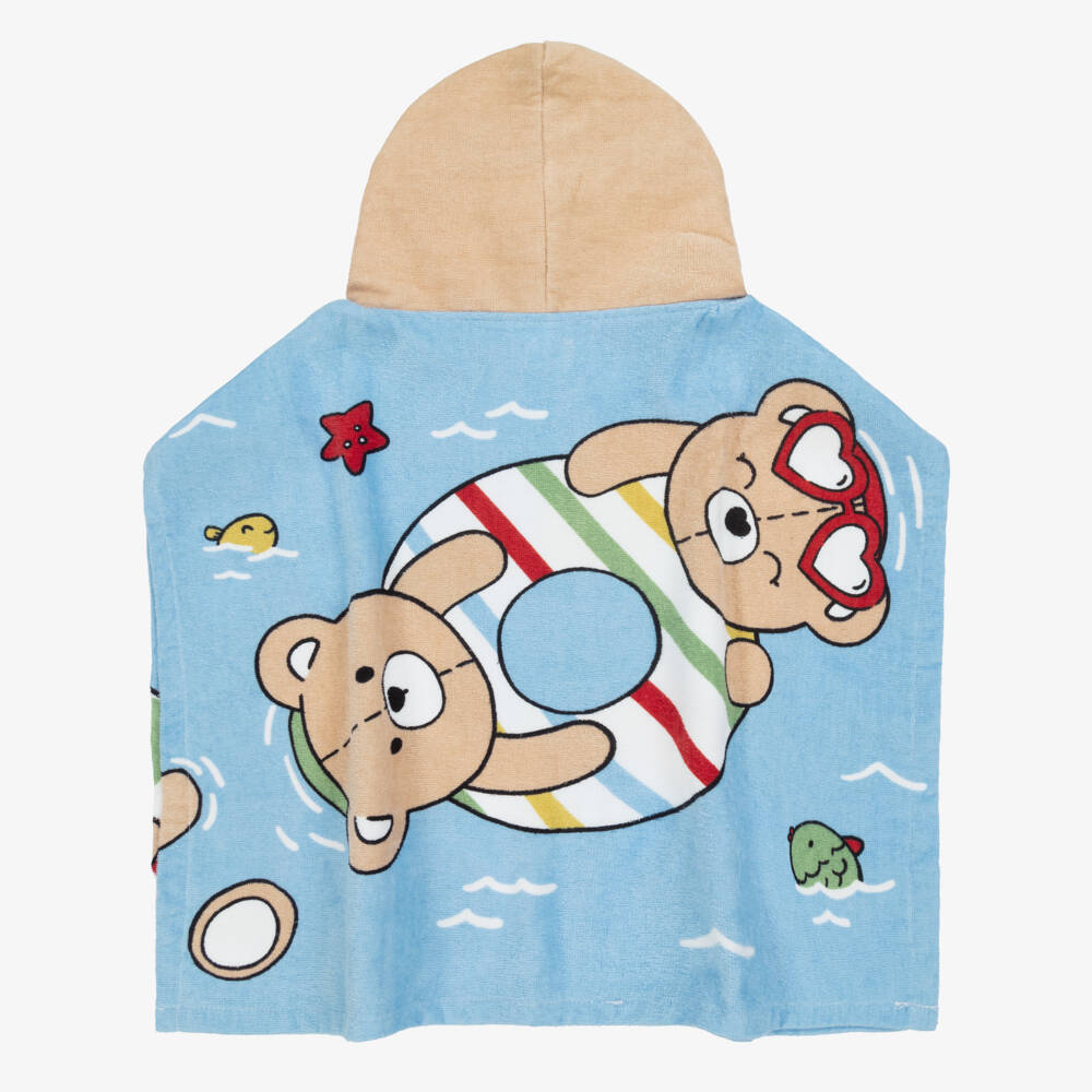 Mayoral Newborn-Blue Cotton Teddy Baby Poncho Towel | Childrensalon