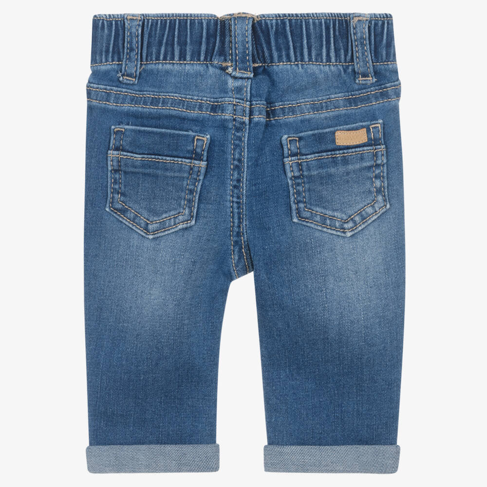 Mayoral Newborn-Blue Denim Elasticated Baby Jeans | Childrensalon