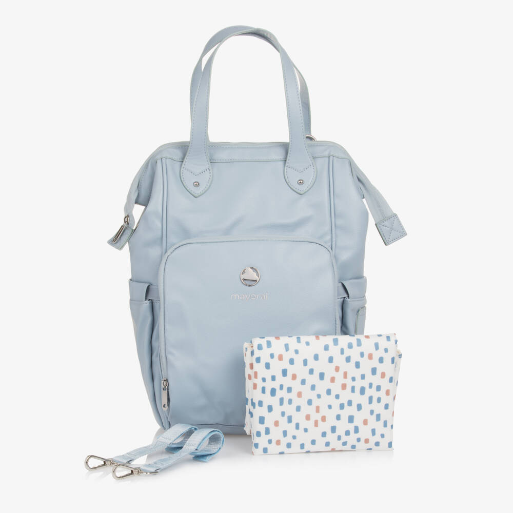 Mayoral-Blue Grained Faux Leather Changing Backpack (38cm) | Childrensalon