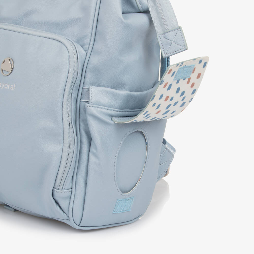 Mayoral-Blue Grained Faux Leather Changing Backpack (38cm) | Childrensalon