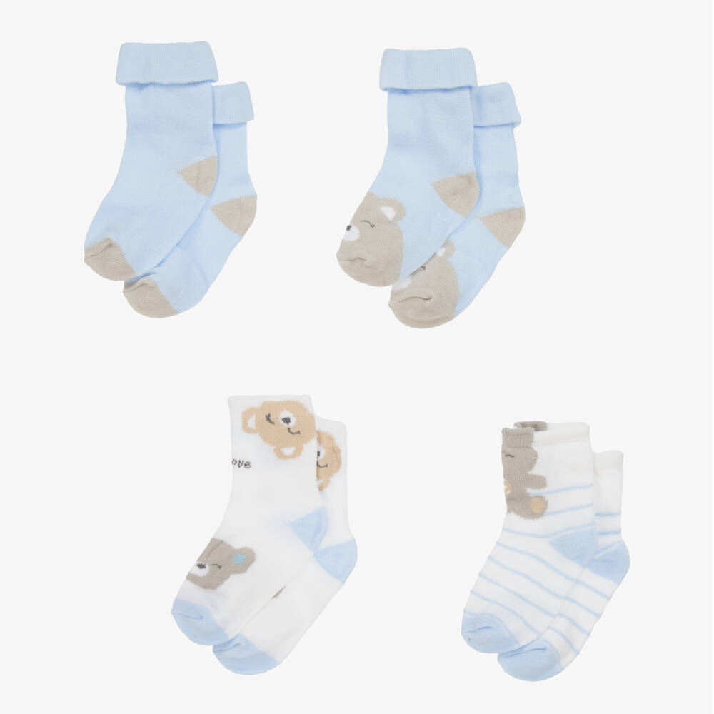 Mayoral Newborn-Blue & Ivory Cotton Baby Socks (4 Pack) | Childrensalon