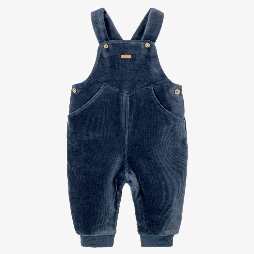 Mayoral Newborn-Blue Velour Corduroy Baby Dungarees | Childrensalon