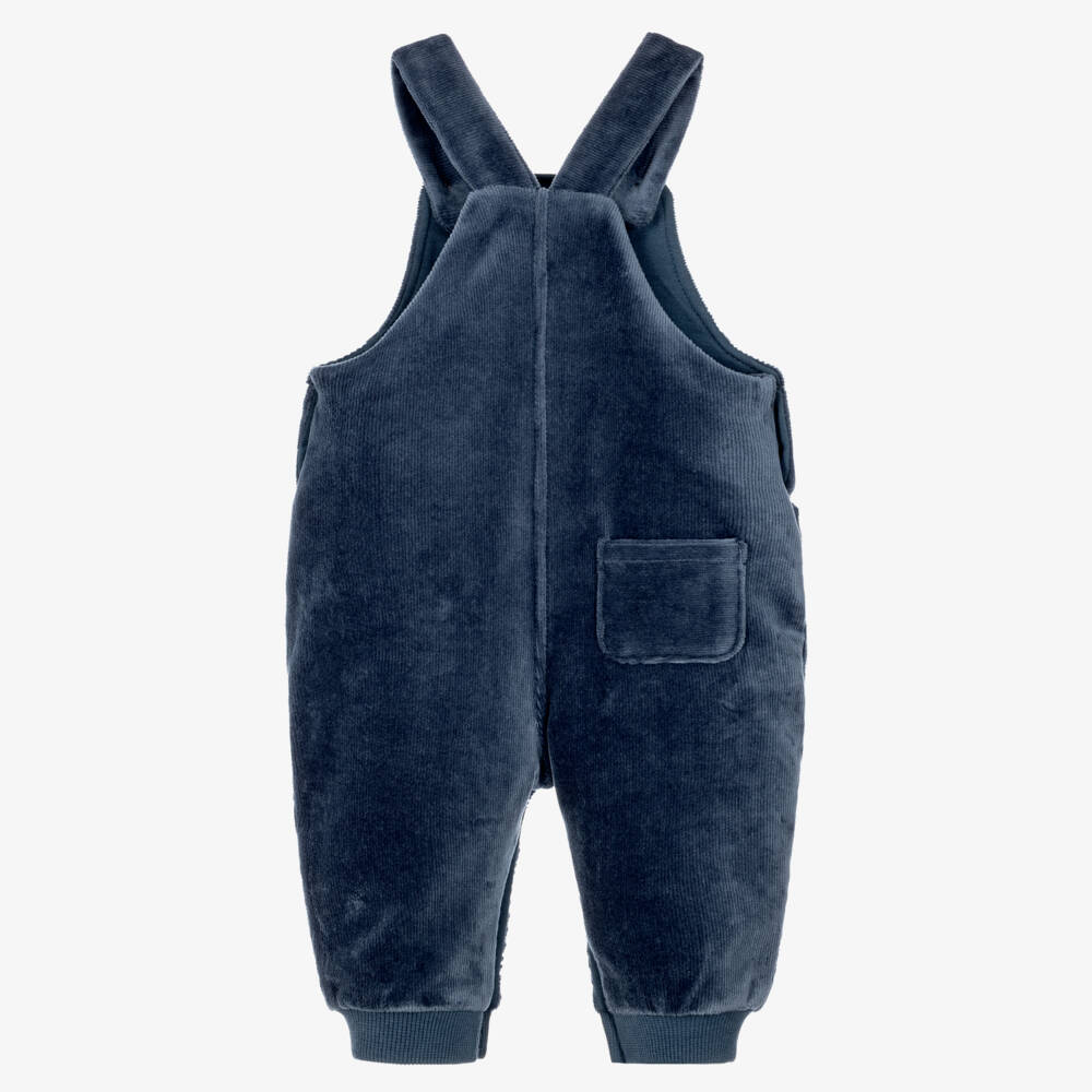 Mayoral Newborn-Blue Velour Corduroy Baby Dungarees | Childrensalon