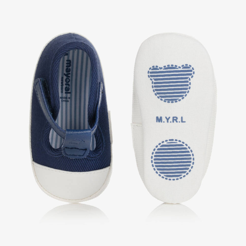 Mayoral-Blue & White Canvas Pre-Walker Shoes | Childrensalon