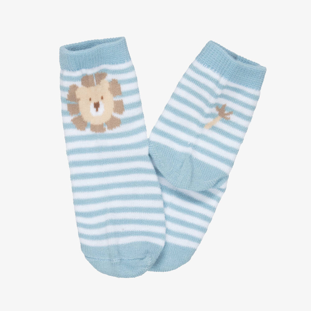 Mayoral Newborn-Blue & White Safari Cotton Baby Socks (4 Pack) | Childrensalon