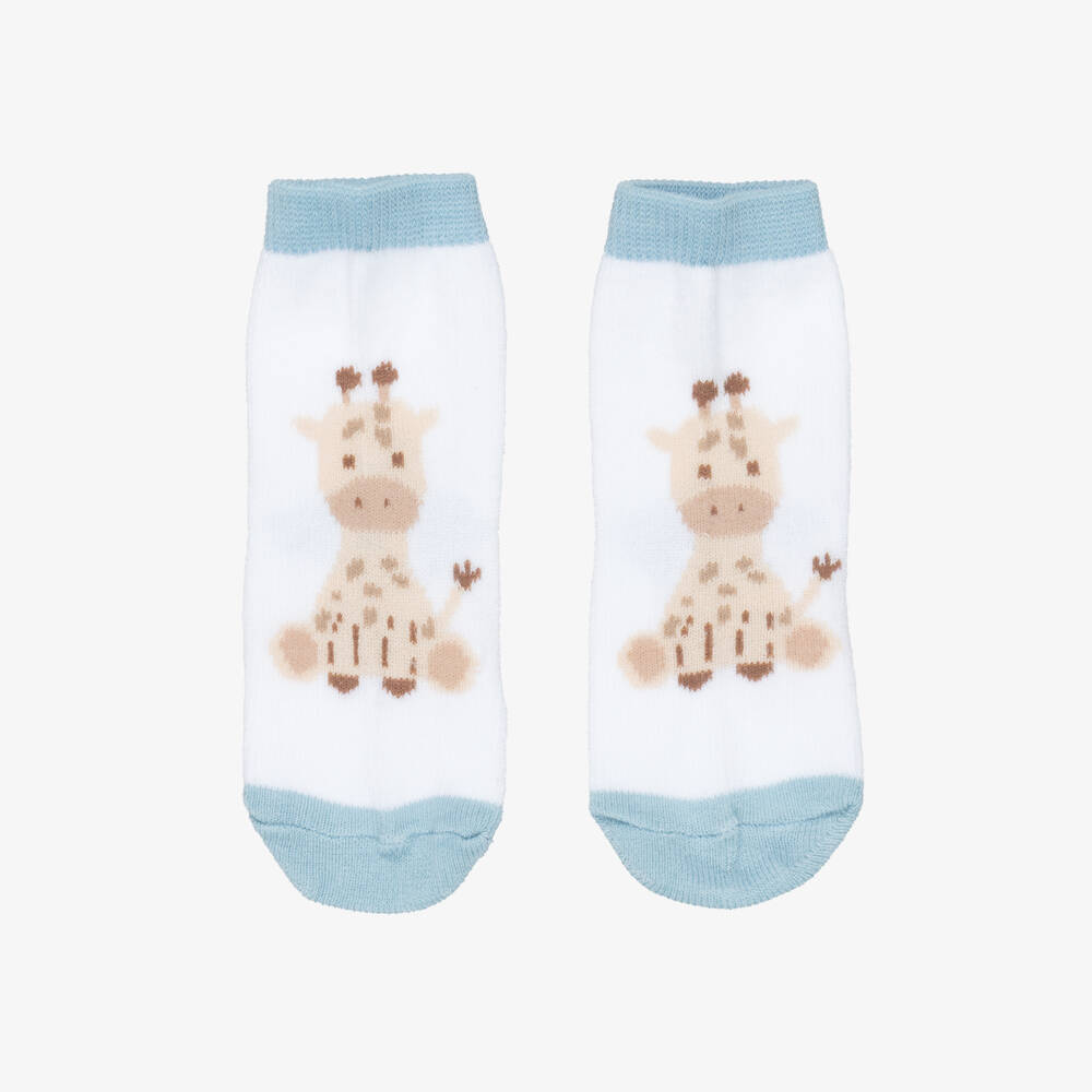 Mayoral Newborn-Blue & White Safari Cotton Baby Socks (4 Pack) | Childrensalon