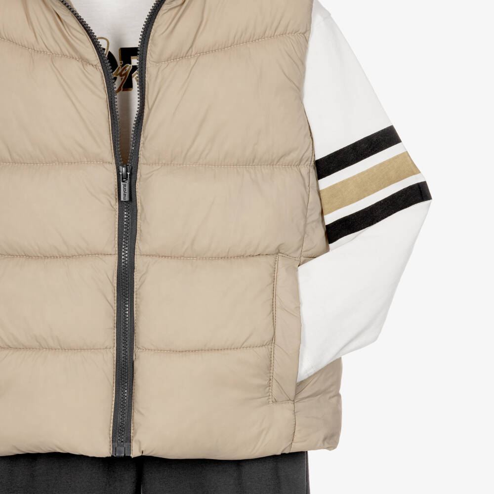Mayoral-Boys 3 Piece Jogger Set with Beige Gilet | Childrensalon