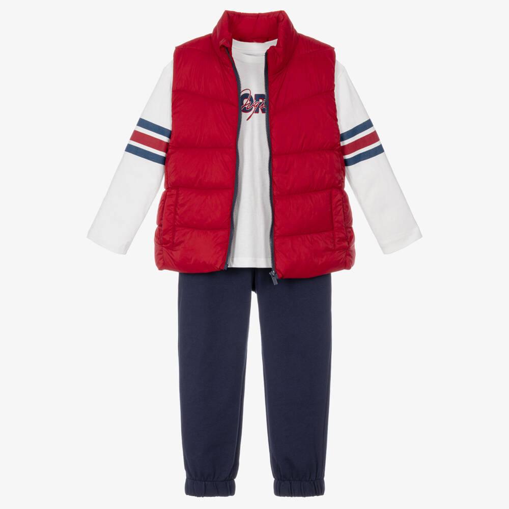Mayoral-Boys 3 Piece Jogger Set with Red Gilet | Childrensalon