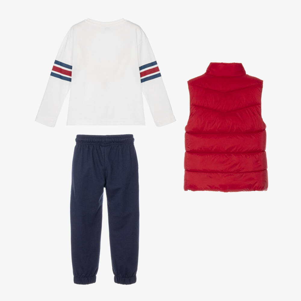 Mayoral-Boys 3 Piece Jogger Set with Red Gilet | Childrensalon