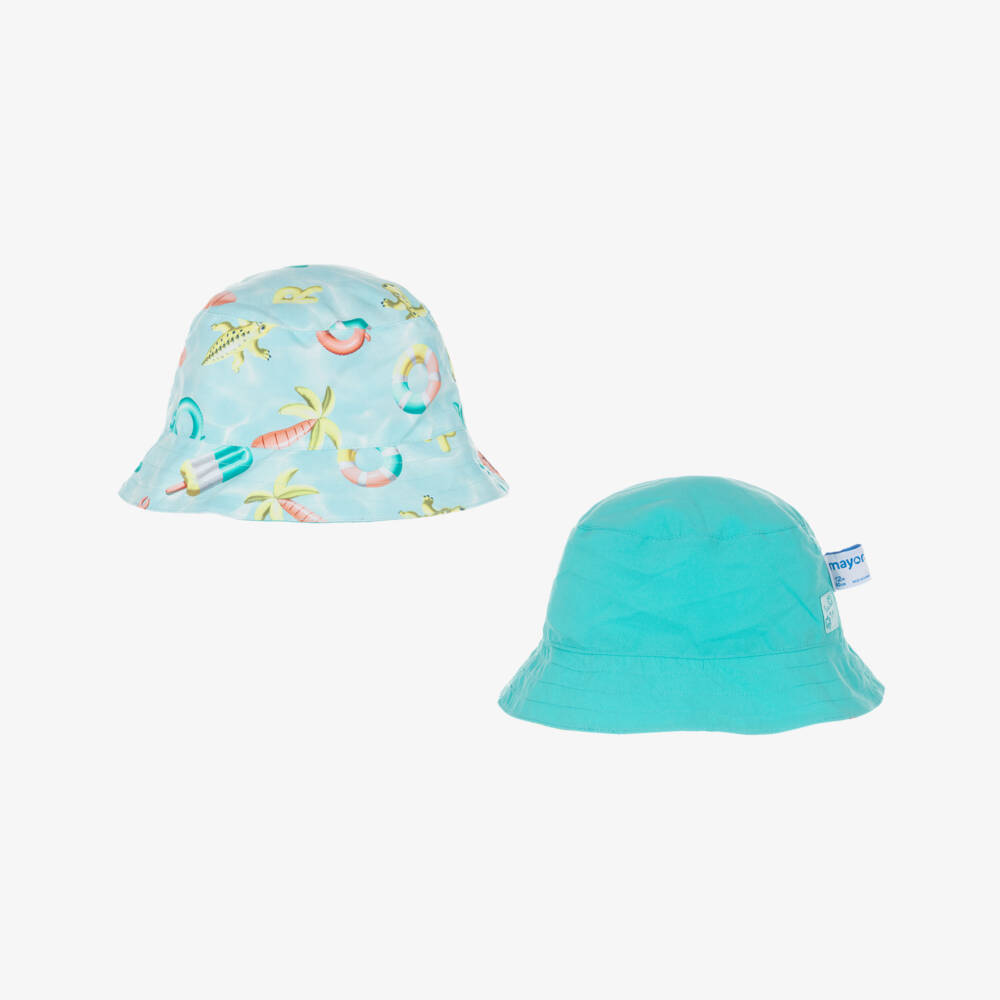 Mayoral-Boys Aqua Blue Beach Toy Swim Shorts & Hat Set (UPF40+) | Childrensalon