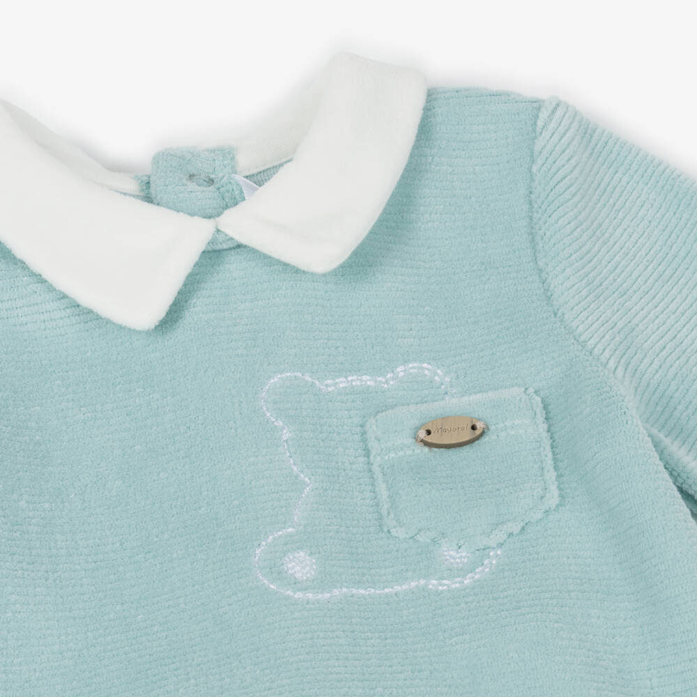 Mayoral Newborn-بيبي غرو قطعتين قطيفة لون أخضر أكوا للأولاد | Childrensalon