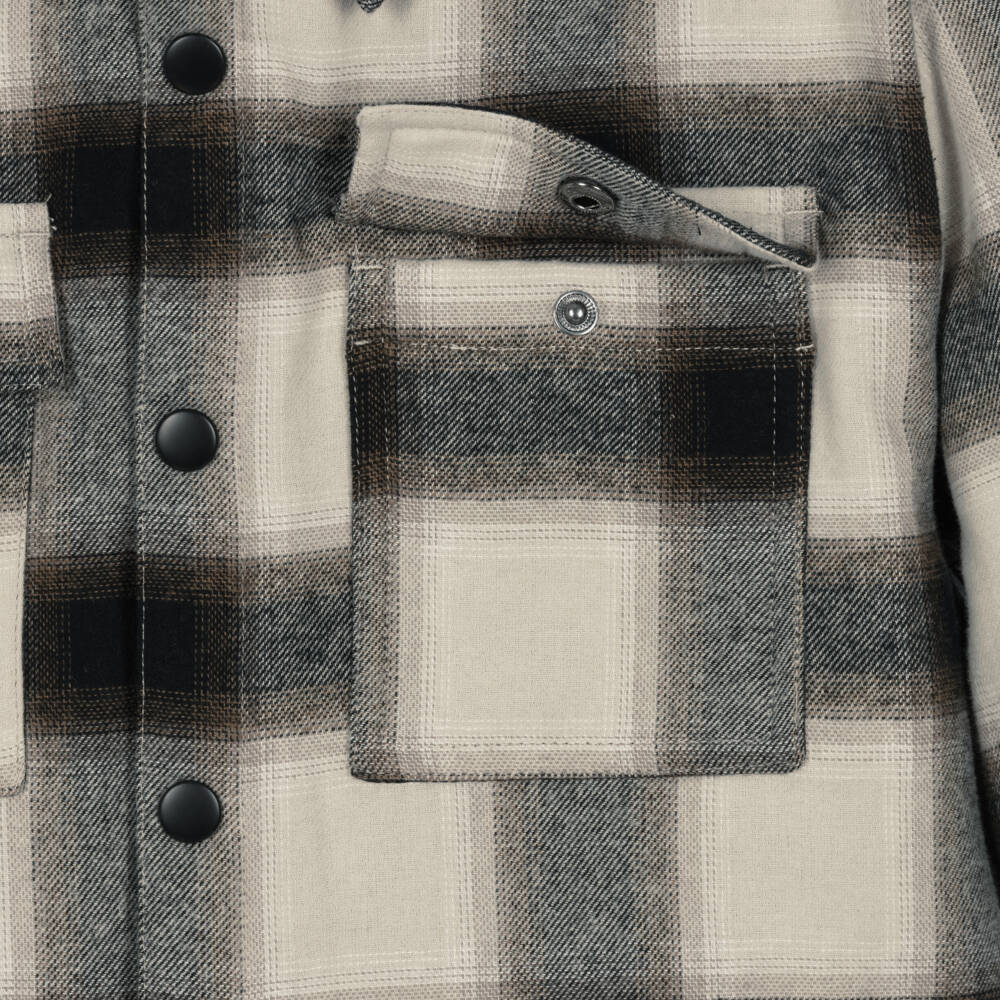 Mayoral Нукутаваке-Boys Beige & Black Check Jacket with Detachable Hood | Childrensalon