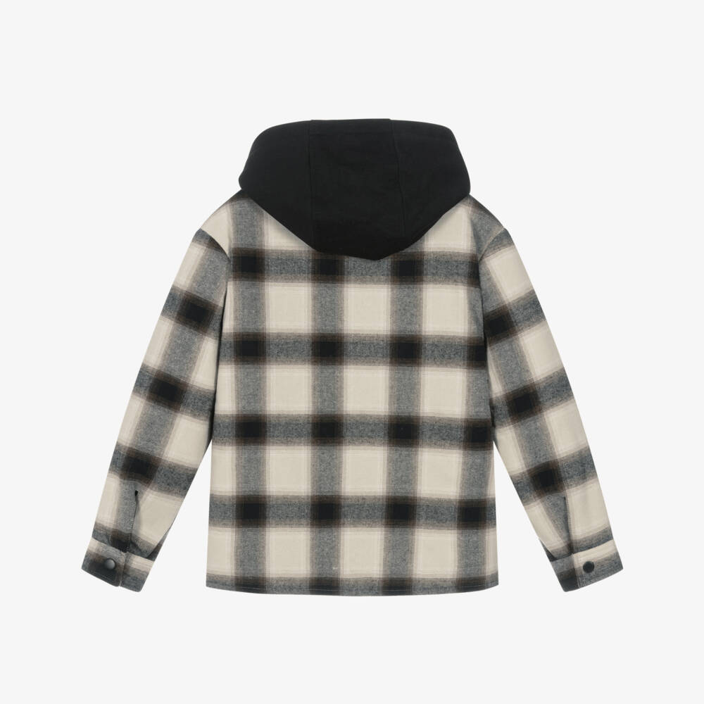 Mayoral Нукутаваке-Boys Beige & Black Check Jacket with Detachable Hood | Childrensalon