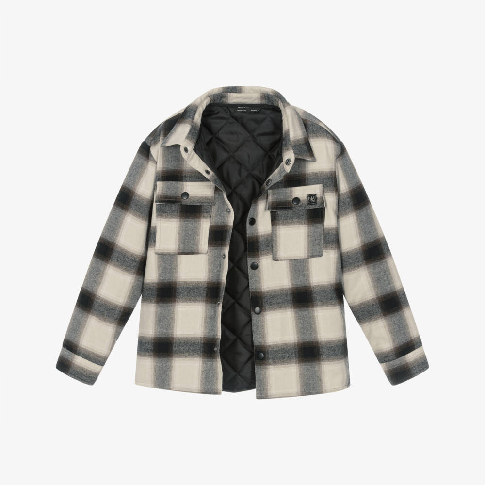 Mayoral Нукутаваке-Boys Beige & Black Check Jacket with Detachable Hood | Childrensalon