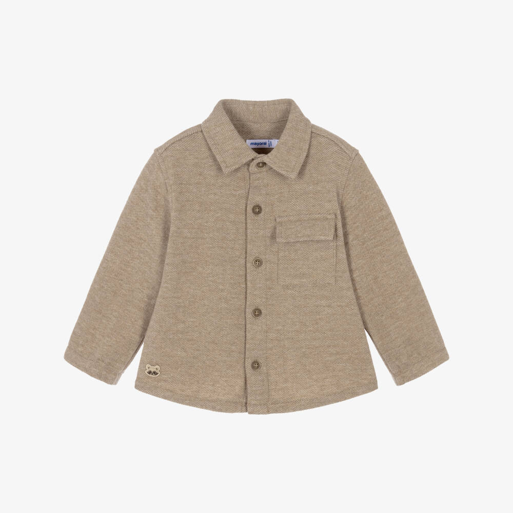 Mayoral-Boys Beige Brushed Jersey Shirt | Childrensalon