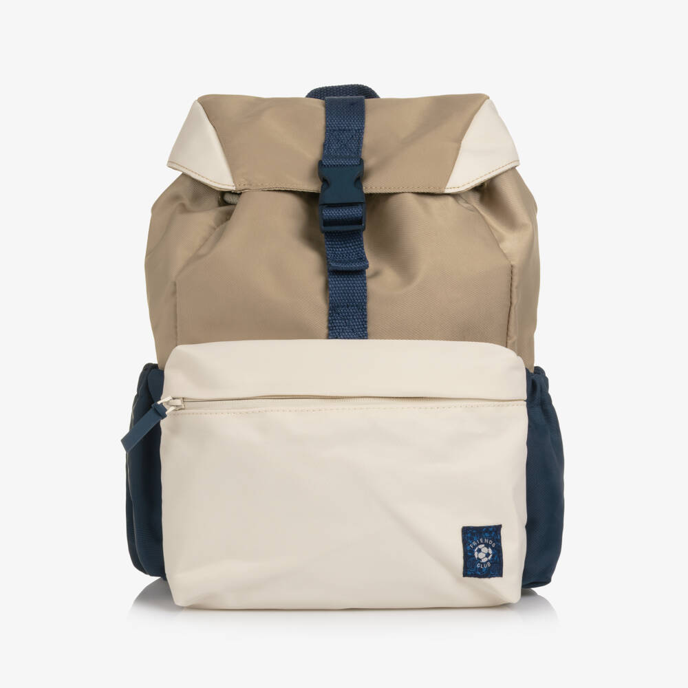 Mayoral-Boys Beige Canvas Backpack with Blue Detailing (33cm) | Childrensalon