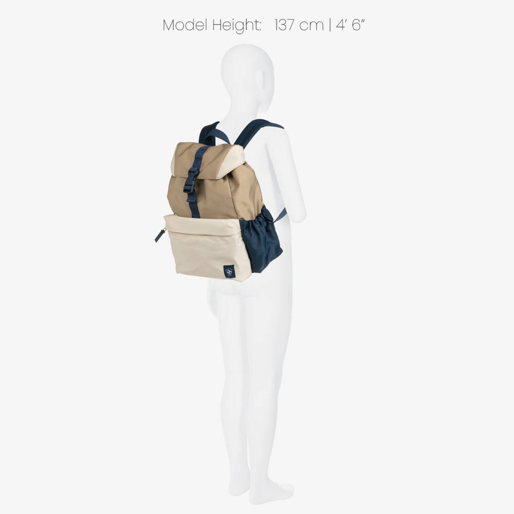 Mayoral-Boys Beige Canvas Backpack with Blue Detailing (33cm) | Childrensalon