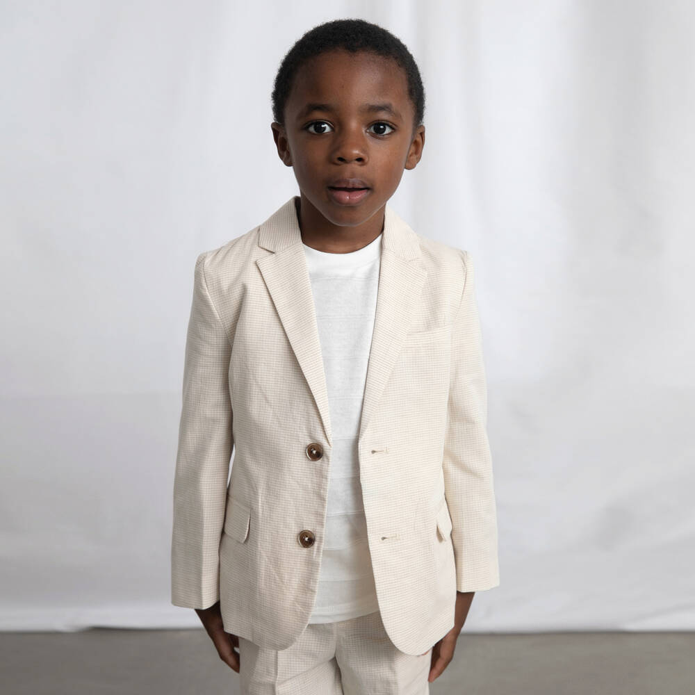 Mayoral-Boys Beige Check Cotton Blazer | Childrensalon