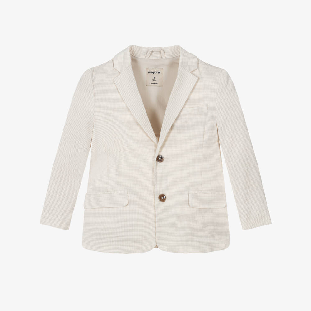 Mayoral-Boys Beige Check Cotton Blazer | Childrensalon