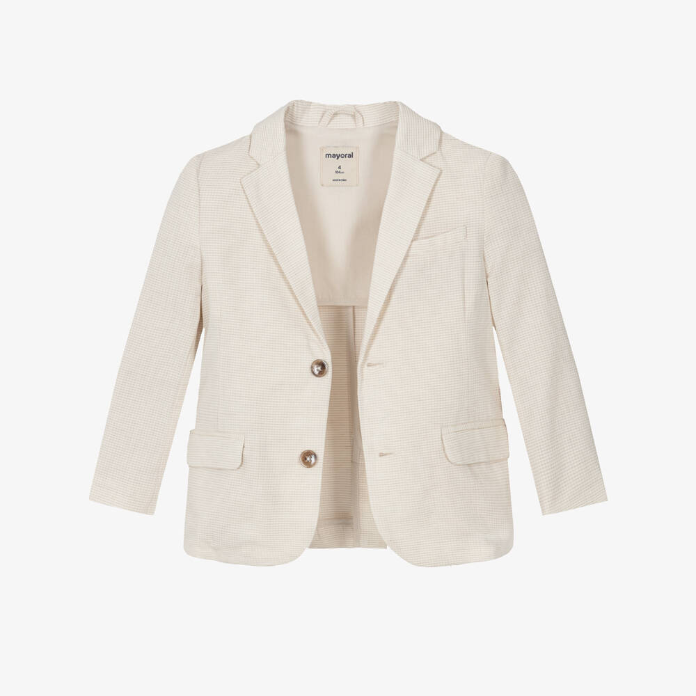 Mayoral-Boys Beige Check Cotton Blazer | Childrensalon