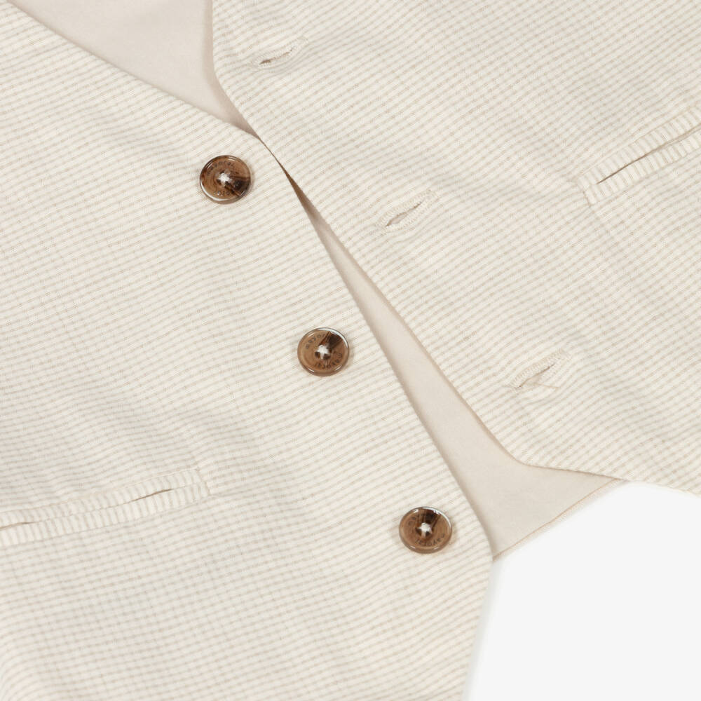 Mayoral-Boys Beige Check Cotton Waistcoat | Childrensalon
