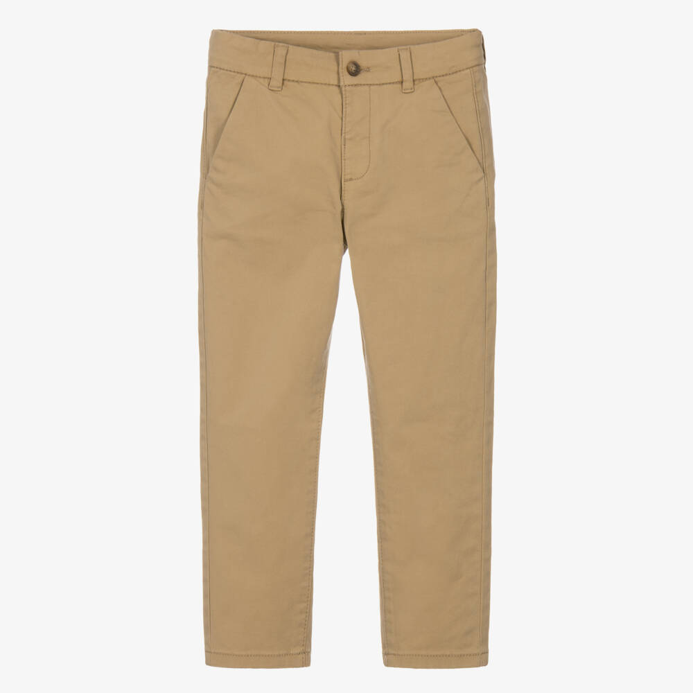 Mayoral-Boys Beige Chino Trousers in Brushed Twill | Childrensalon