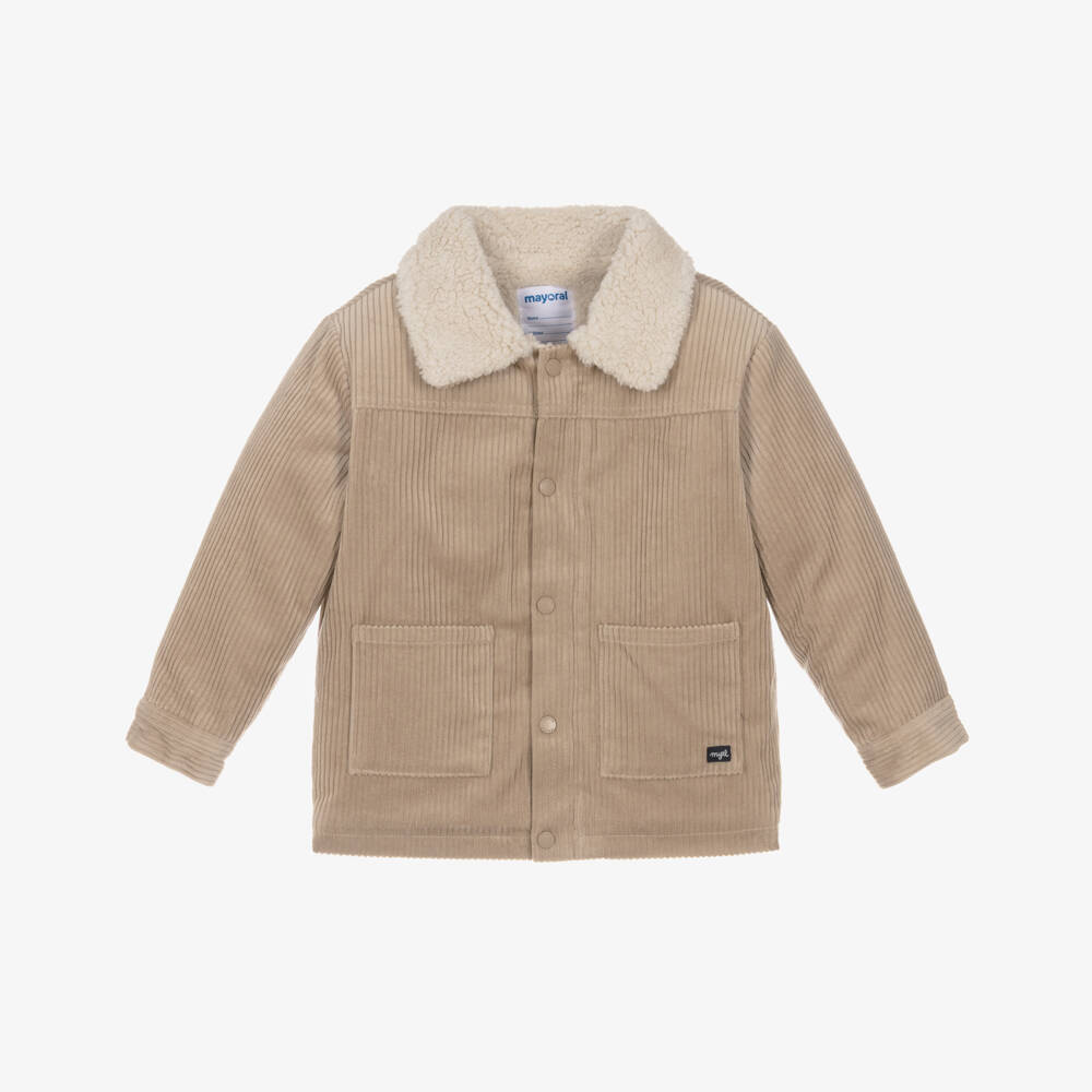 Mayoral-Boys Beige Corduroy Jacket with Fleece Lining | Childrensalon