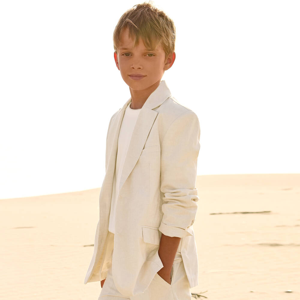 Mayoral Nukutavake-Boys Beige Cotton Blazer | Childrensalon