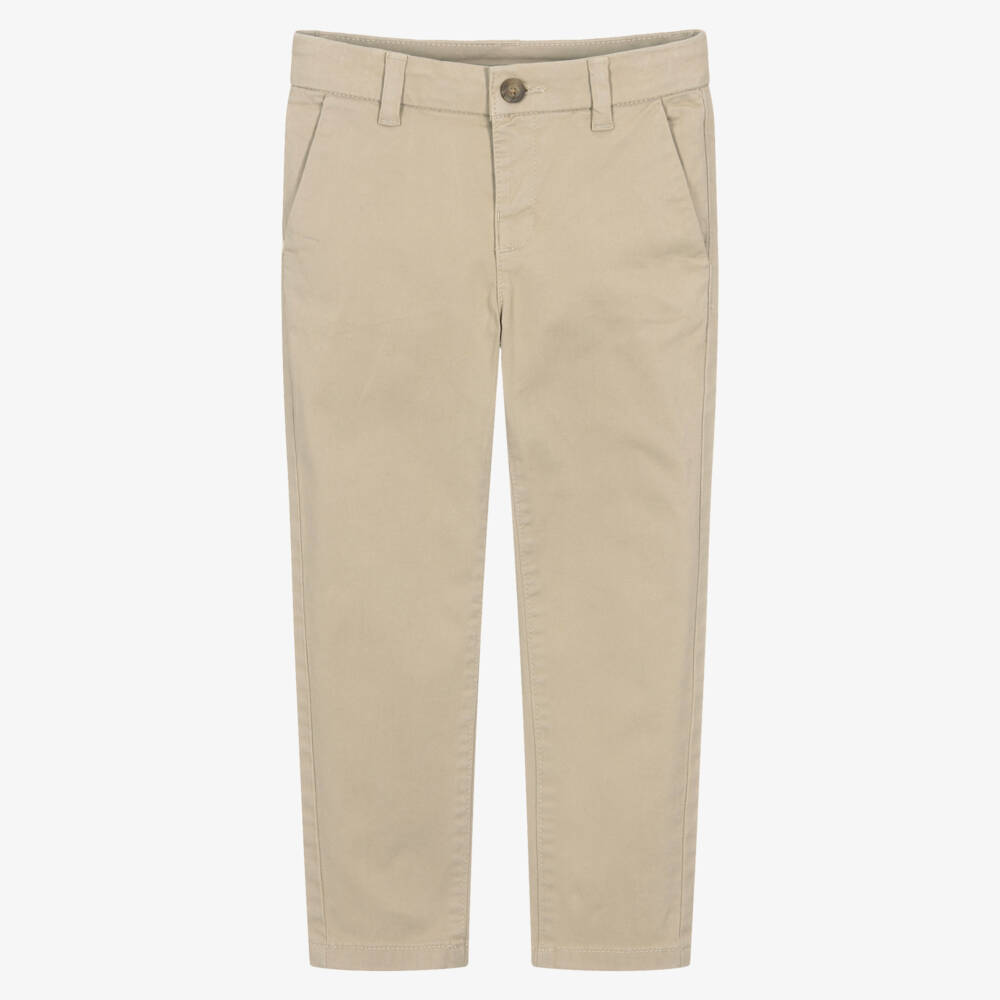 Mayoral-Boys Beige Cotton Chino Trousers | Childrensalon