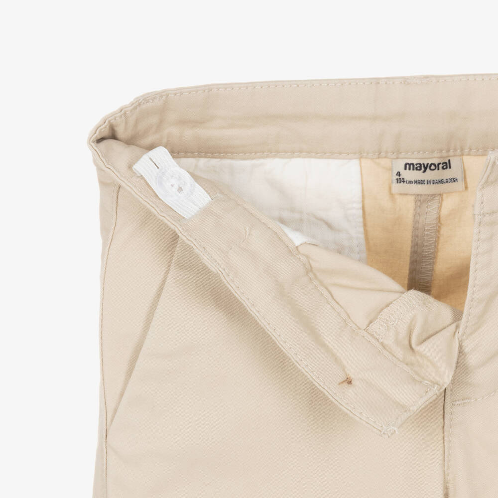 Mayoral-Boys Beige Cotton Chino Trousers | Childrensalon