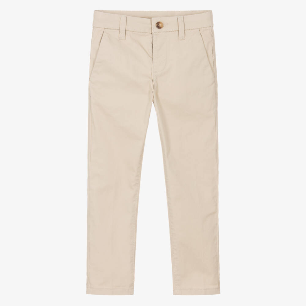 Mayoral-Boys Beige Cotton Chino Trousers | Childrensalon