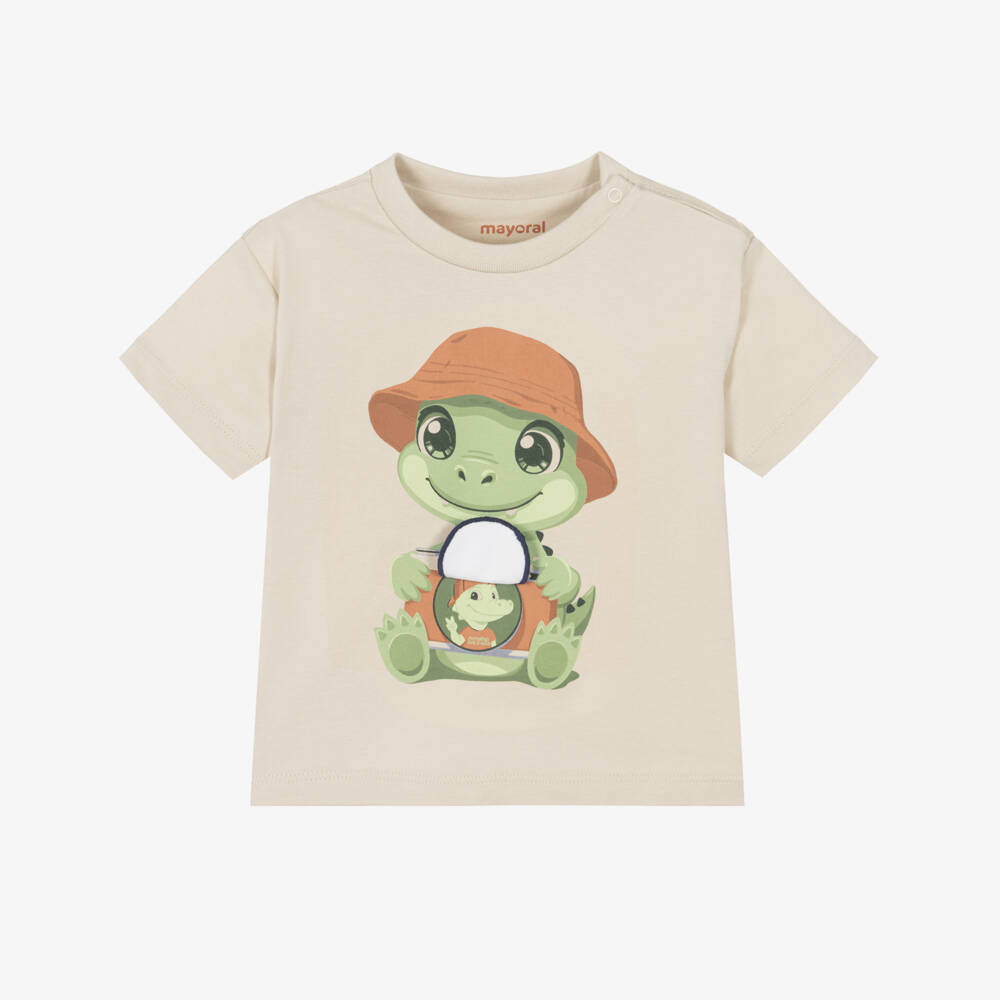Mayoral-Boys Beige Cotton Crocodile T-Shirt | Childrensalon