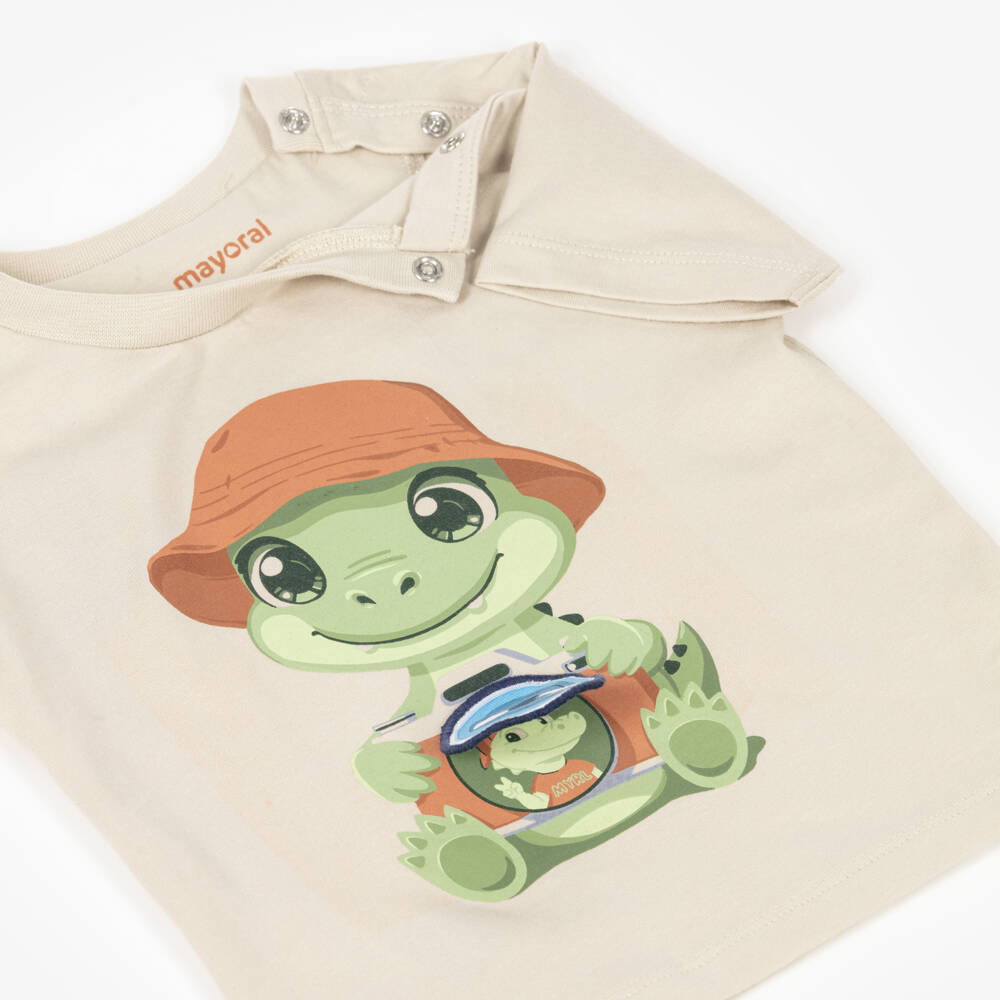 Mayoral-Boys Beige Cotton Crocodile T-Shirt | Childrensalon
