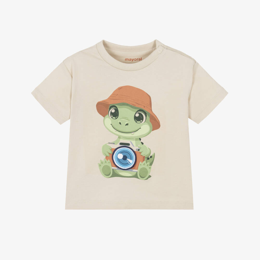 Mayoral-Boys Beige Cotton Crocodile T-Shirt | Childrensalon