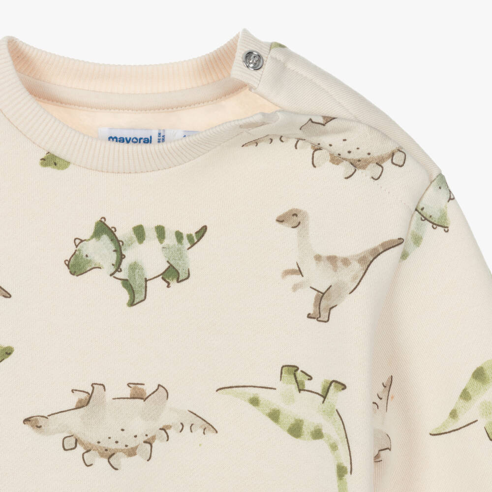 Mayoral-Boys Beige Cotton Dino Pattern Sweatshirt | Childrensalon