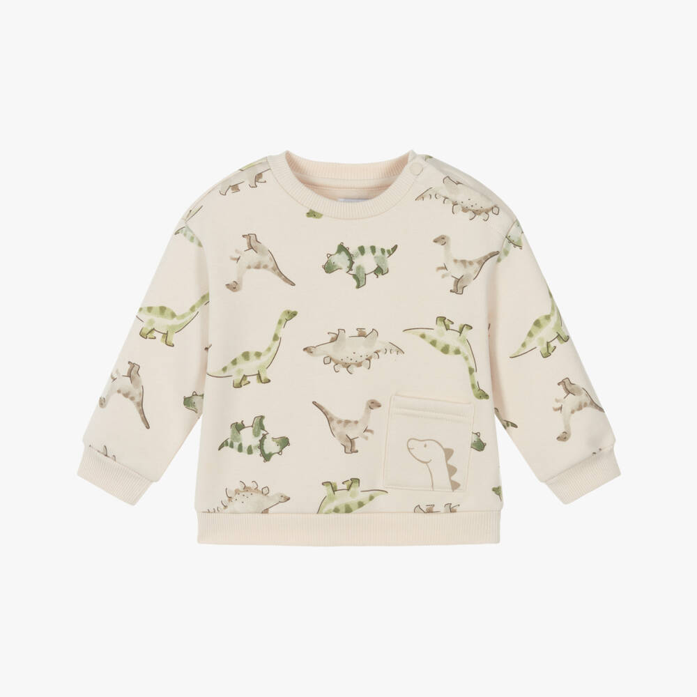 Mayoral-Boys Beige Cotton Dino Pattern Sweatshirt | Childrensalon