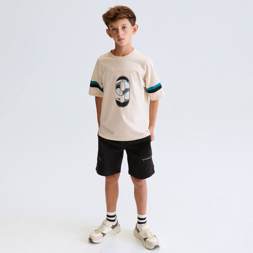 Mayoral Nukutavake-تيشيرت قطن بطبعة كرة قدم لون بيج للأولاد | Childrensalon