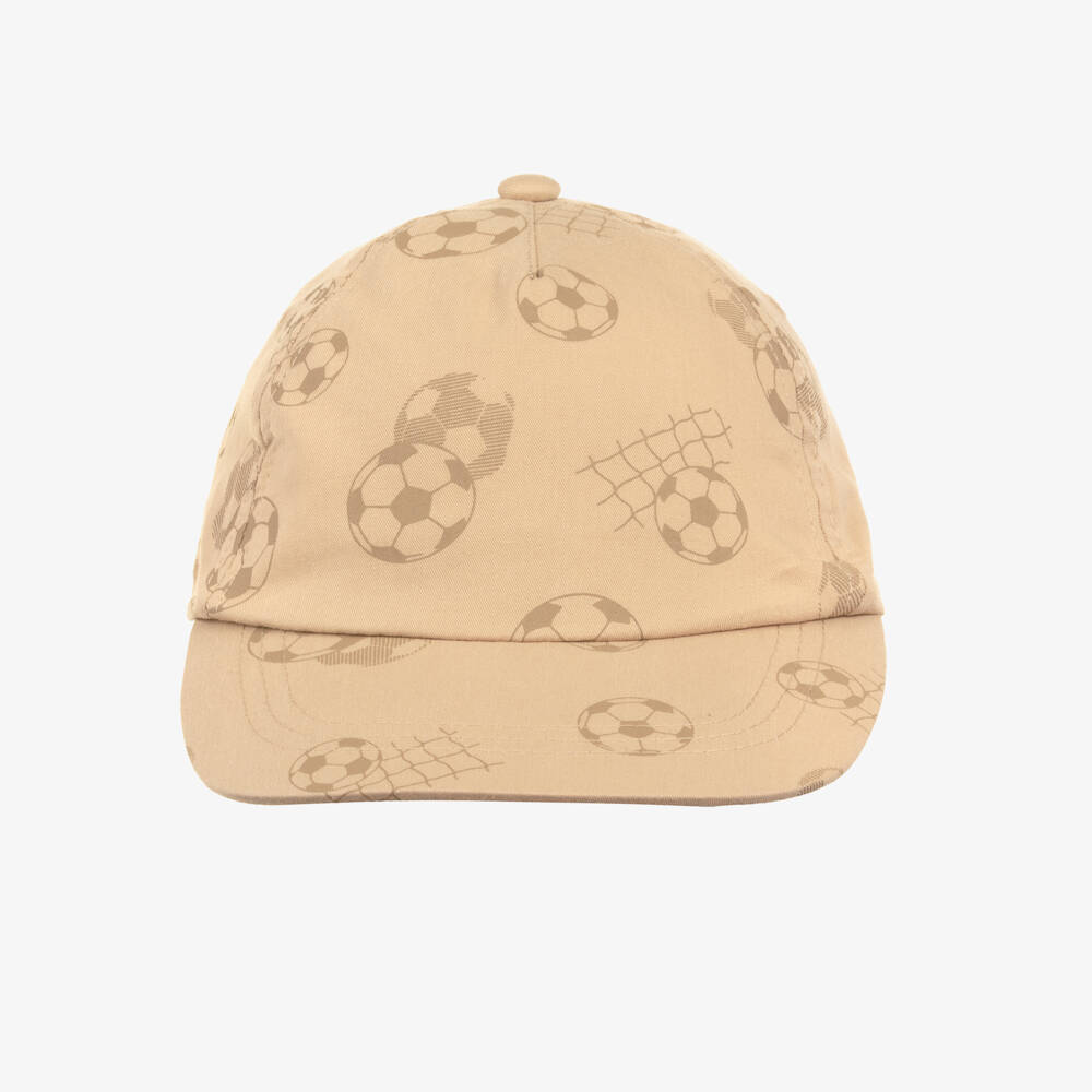 Mayoral-Boys Beige Cotton Football Print Cap | Childrensalon